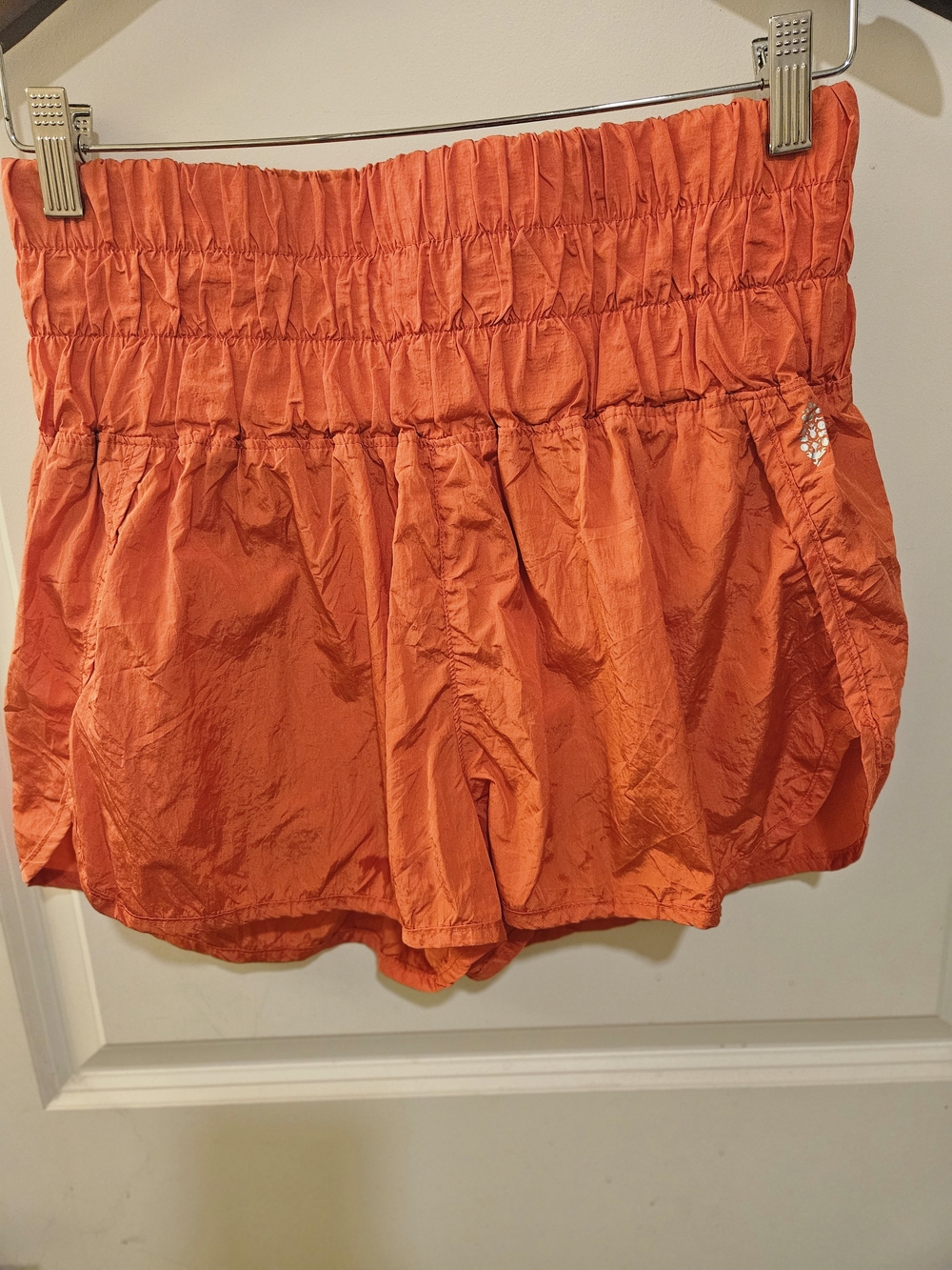 Free People Bright Orange Smocked-Waist Athletic Shorts